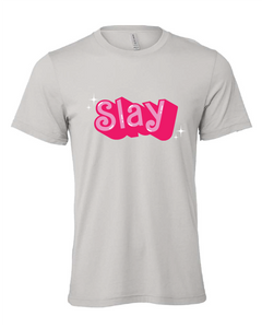 barbie font slay pink gray tshirt t-shirt 