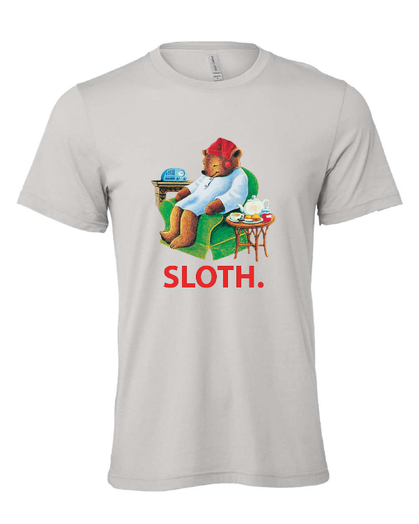 sleepy sleepytime tea bear celestial seasonings seven deadly sins funny gray tshirt t-shirt 