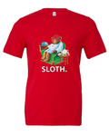 SLOTH design on a red t-shirt