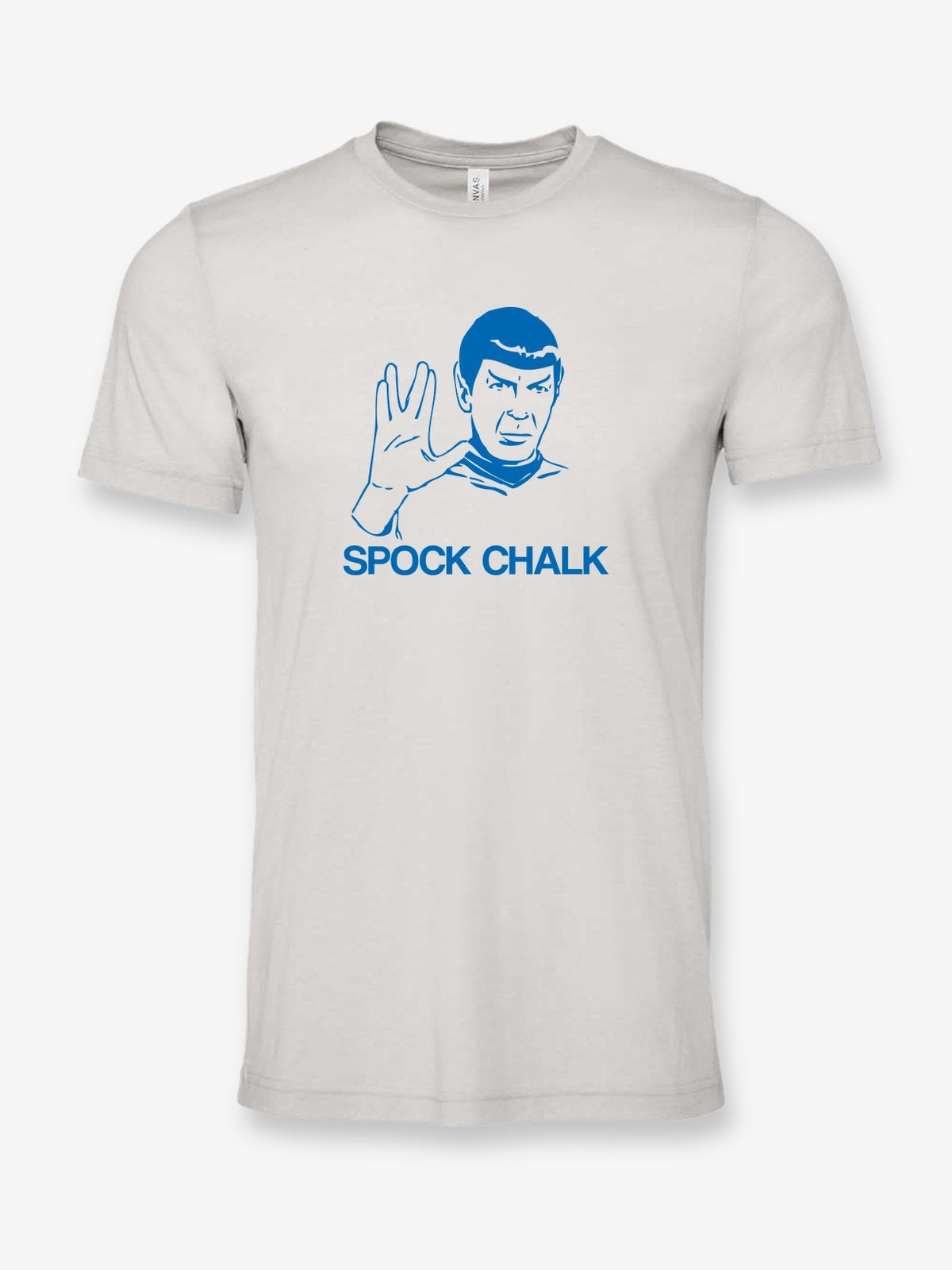 Spock Chalk on a cement gray t-shirt