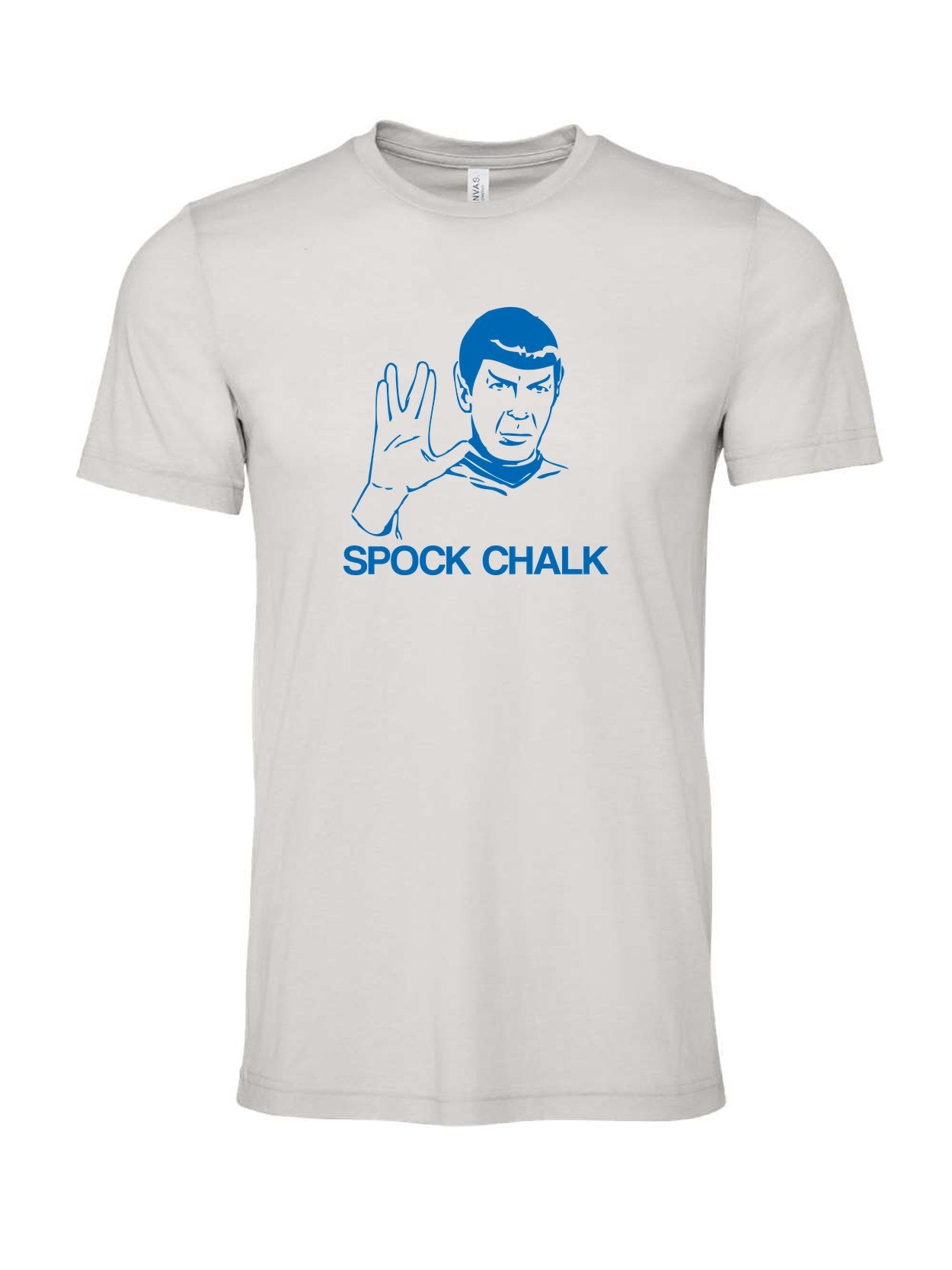 Spock Chalk on a cement gray t-shirt