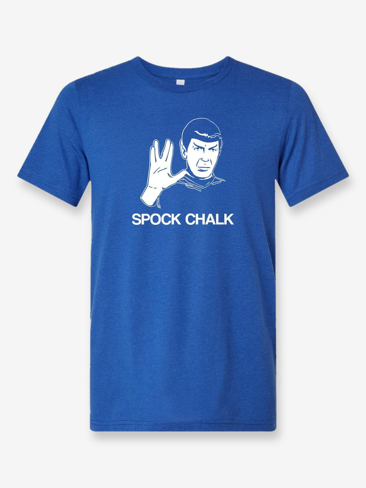 Spock Chalk on a royal blue t-shirt