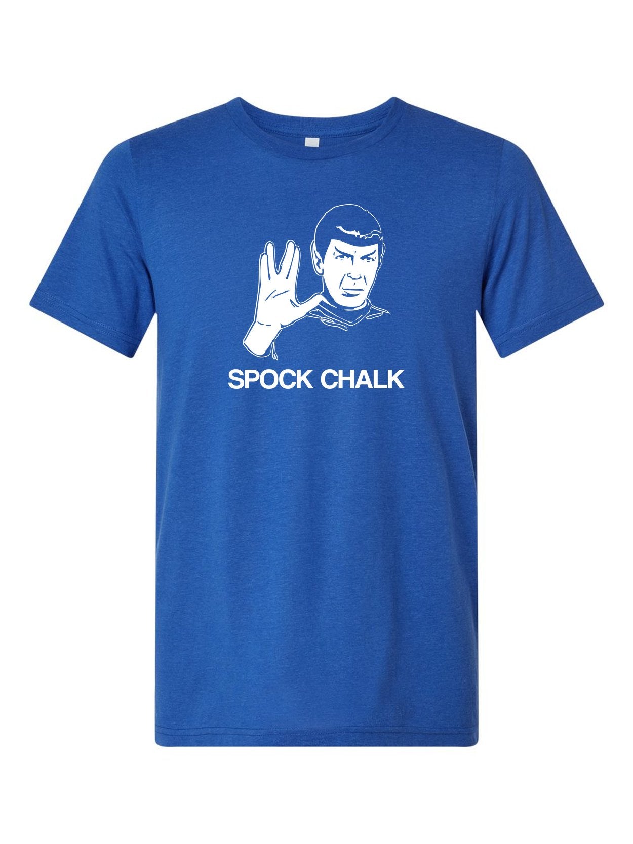 Spock Chalk on a royal blue t-shirt