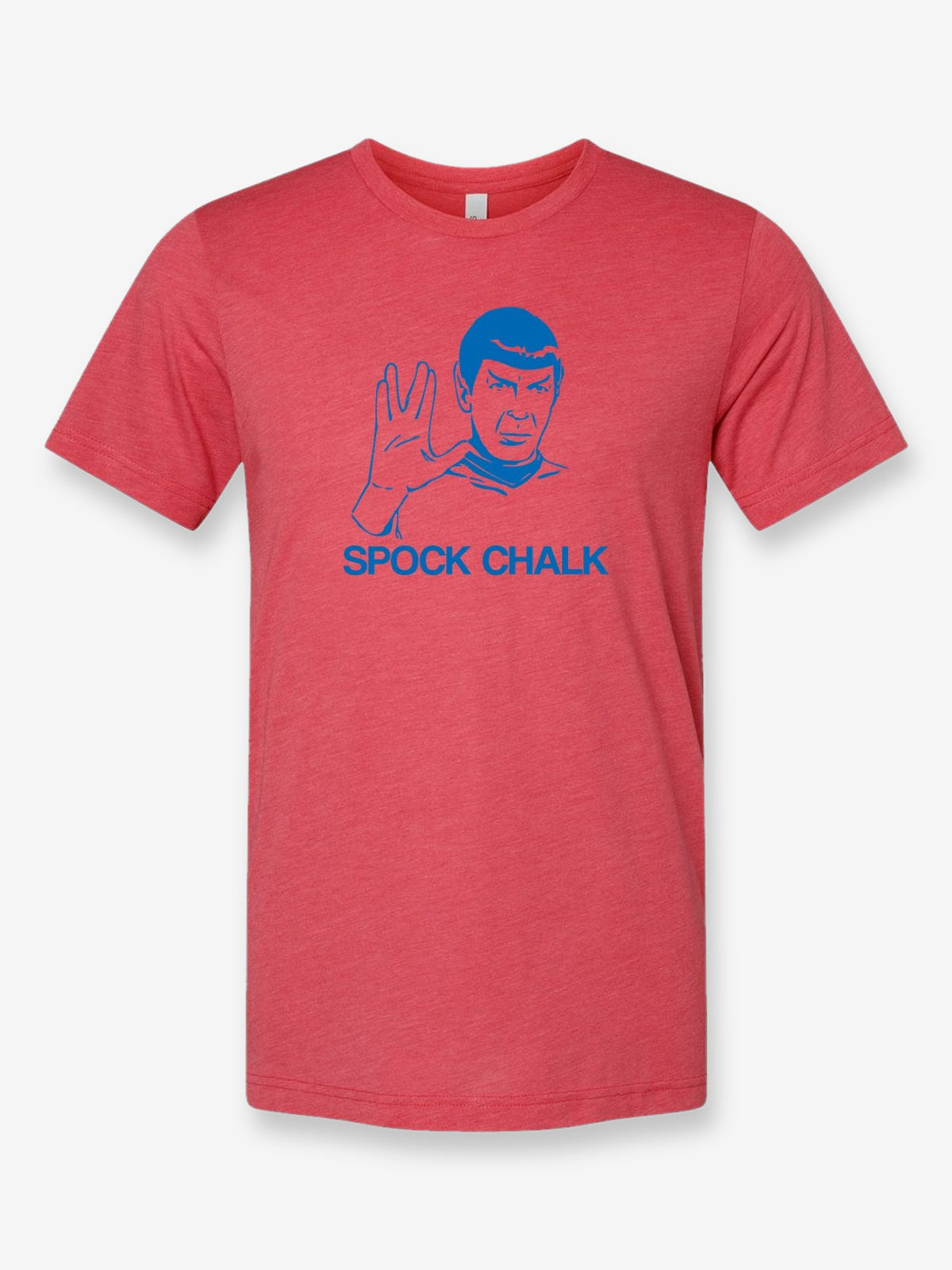 Spock Chalk on a true red t-shirt