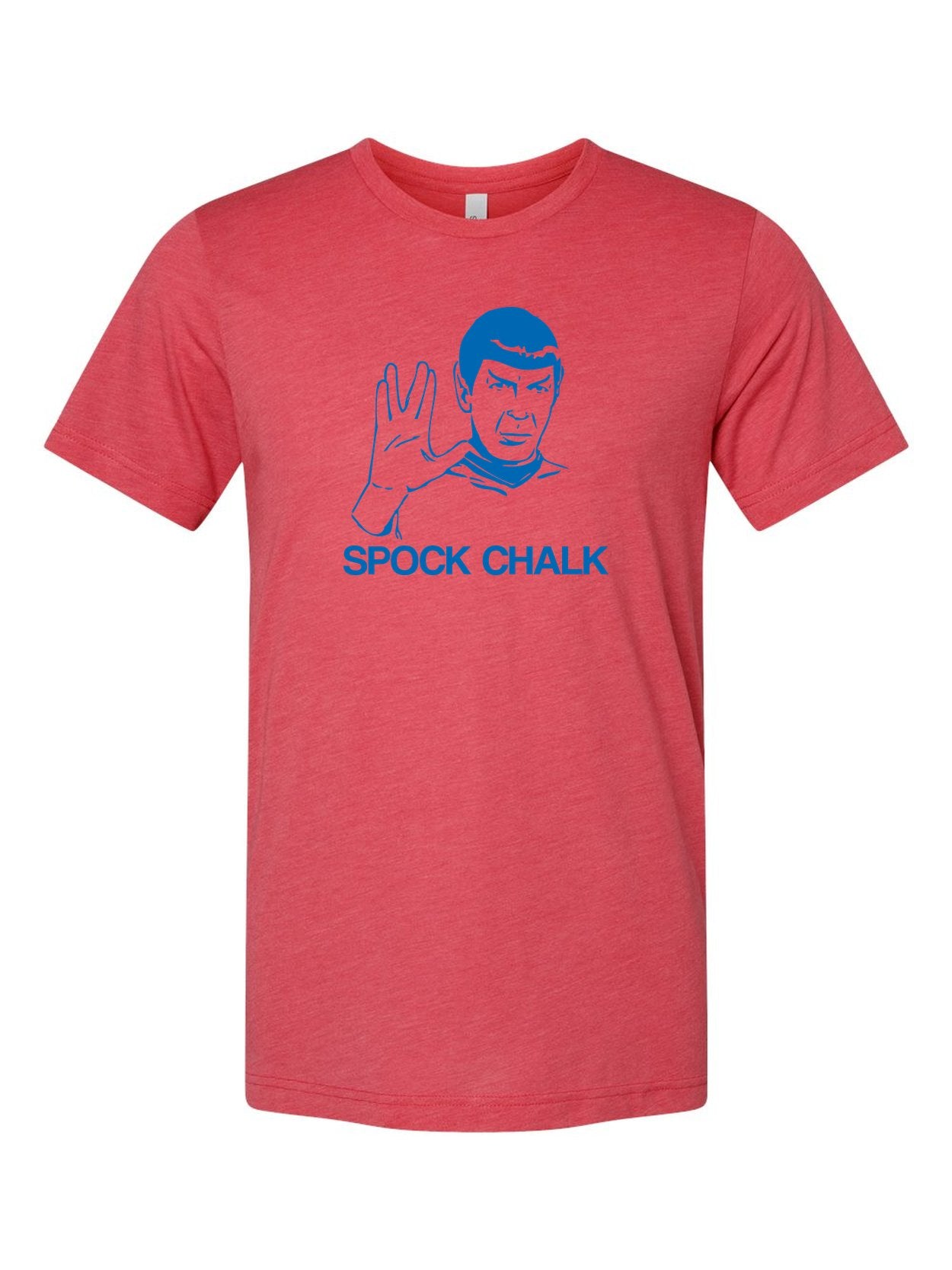 Spock Chalk on a true red t-shirt
