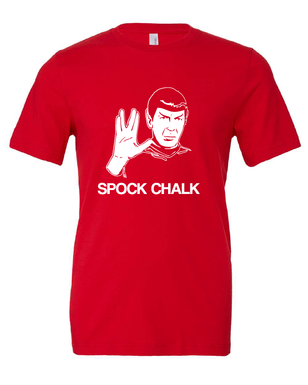 Spock Chalk design on a red t-shirt