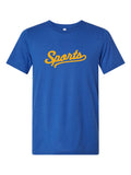 Sports on a royal blue t-shirt