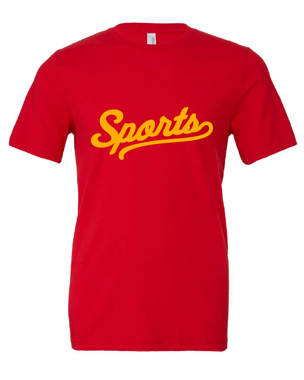 Sports design on a red t-shirt