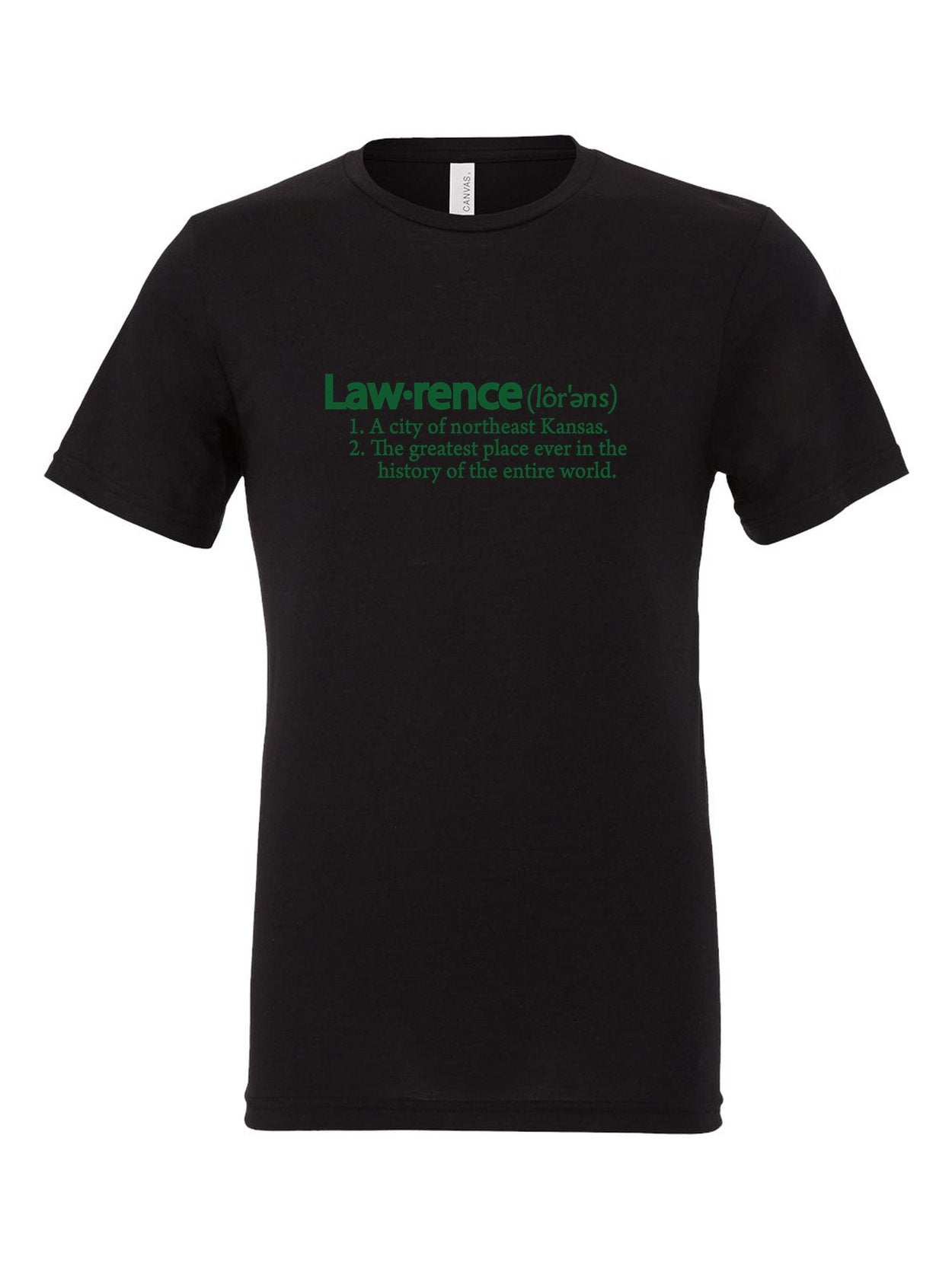 Lawrence Definition on a black t-shirt