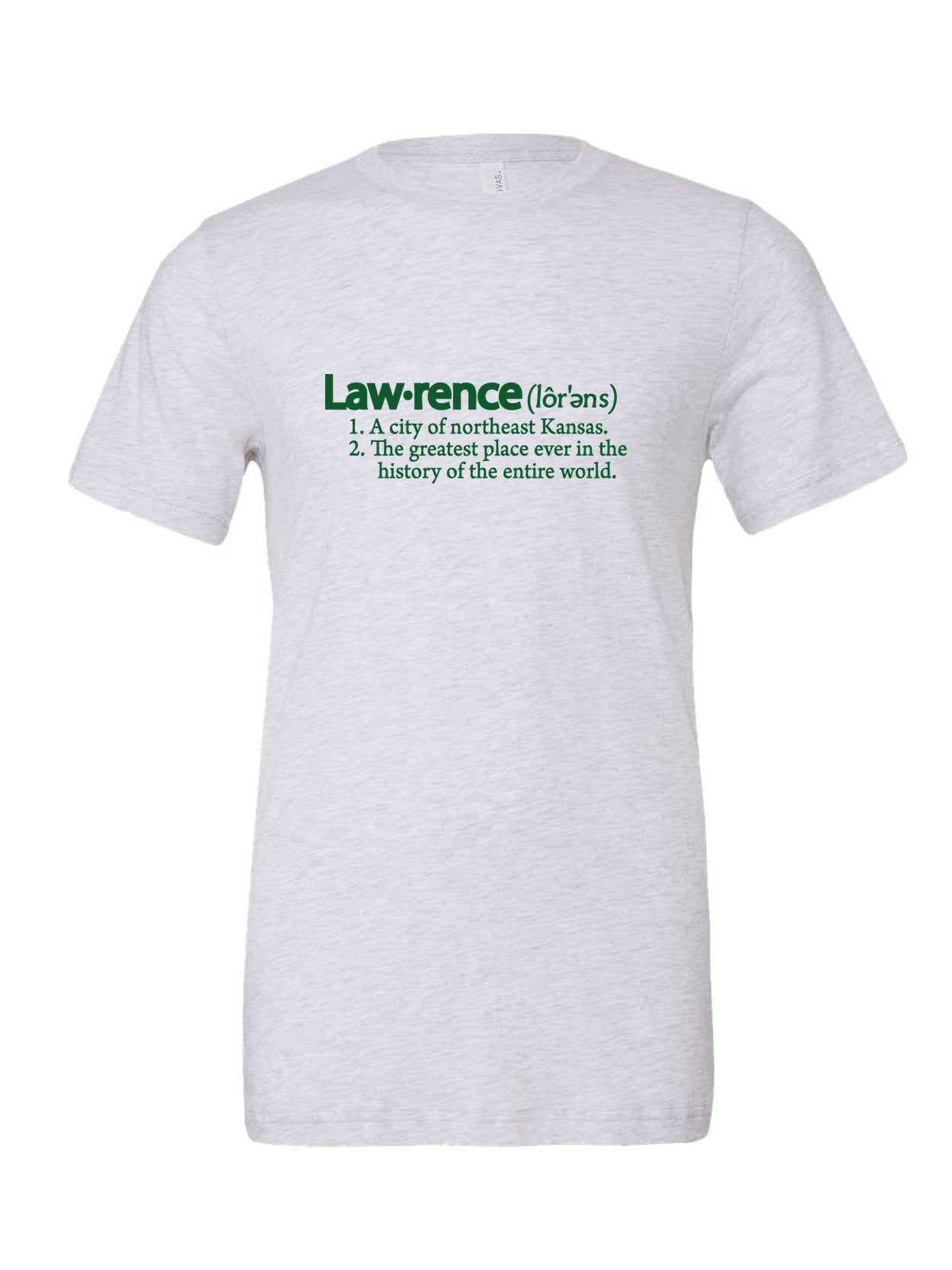 Lawrence Definition on a white t-shirt