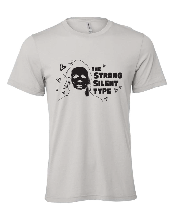 The Strong Silent Type design on a gray t-shirt