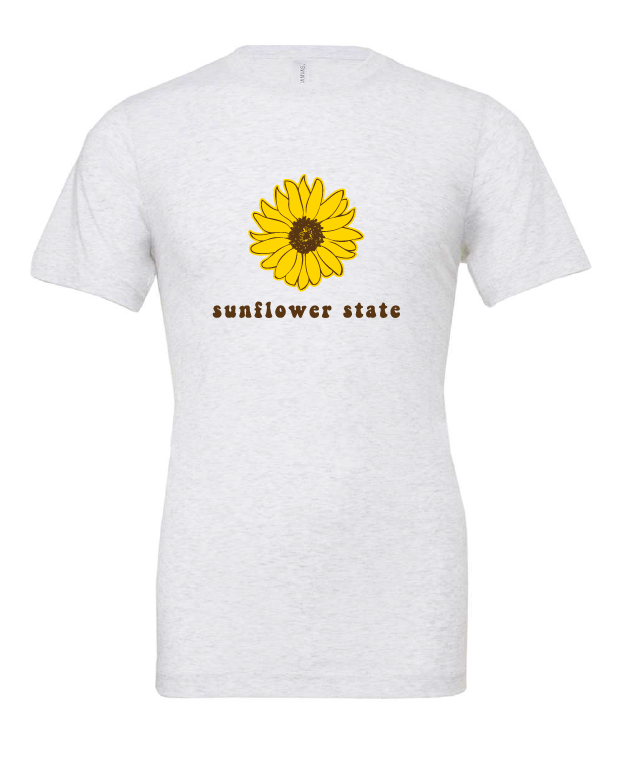 Sunflower State design on a white t-shirt