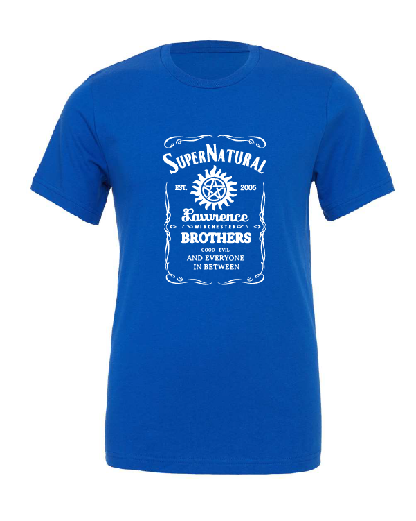 supernatural jack daniels winchester brothers tv show blue tshirt t-shirt