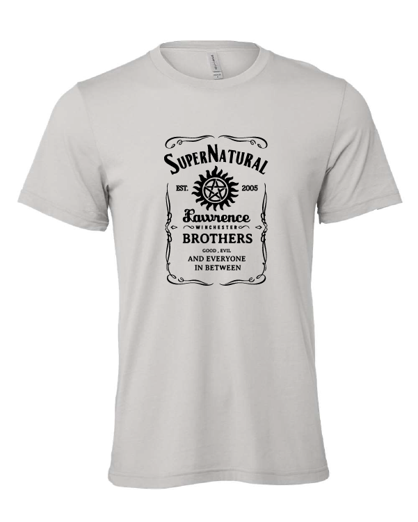 supernatural jack daniels winchester brothers tv show gray tshirt t-shirt