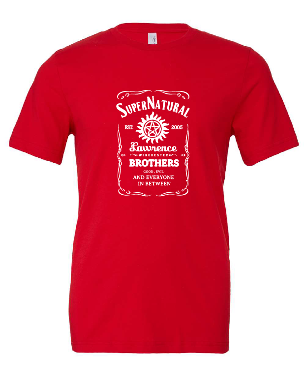 supernatural jack daniels winchester brothers tv show red tshirt t-shirt
