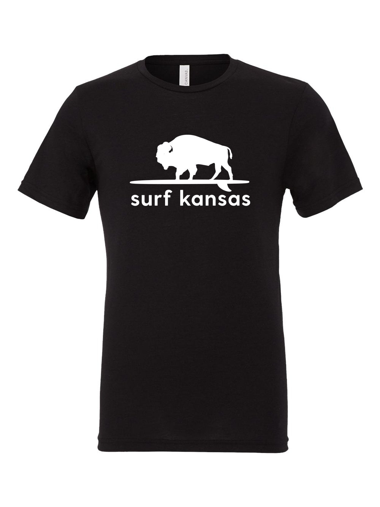 Surf Kansas on a black t-shirt