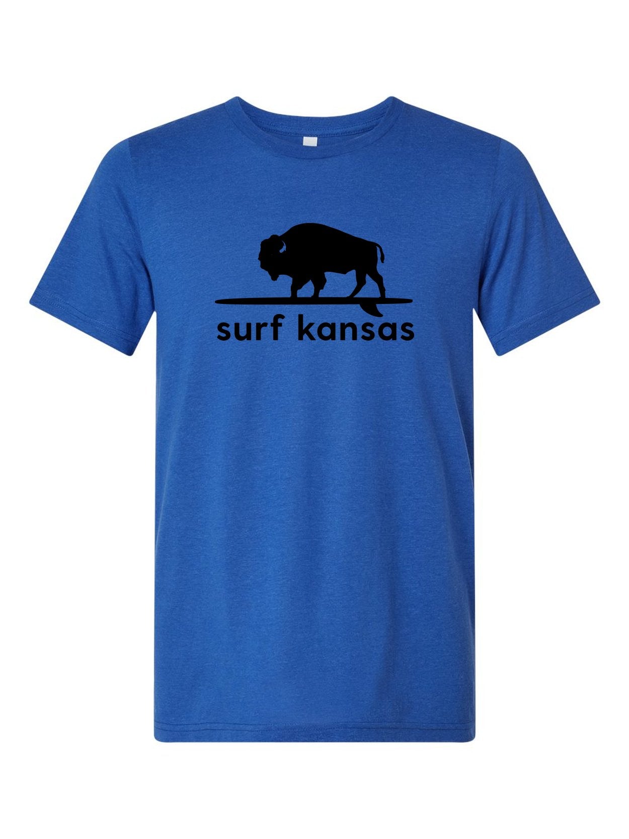 Surf Kansas on a royal blue t-shirt