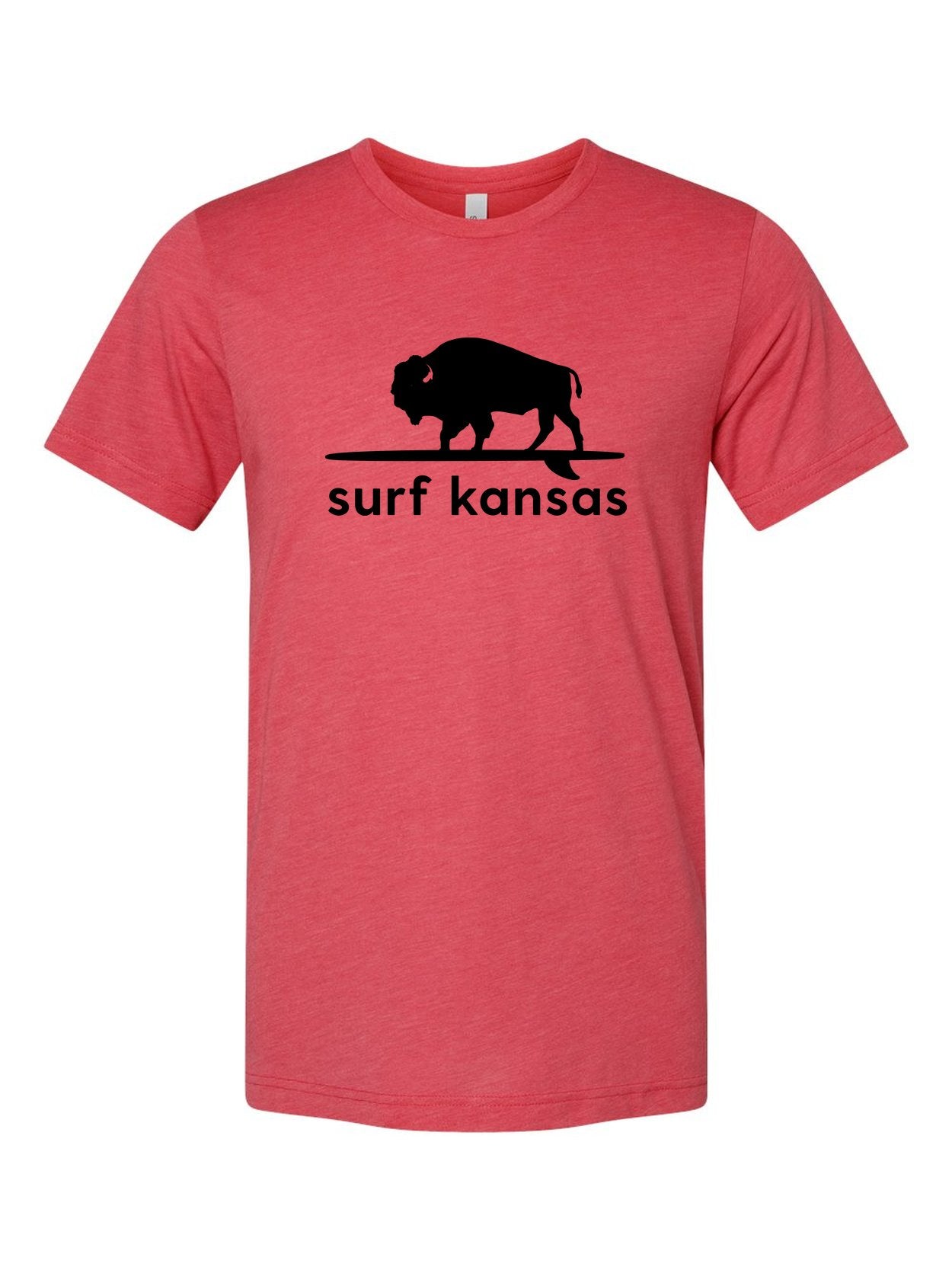 Surf Kansas on a true red t-shirt