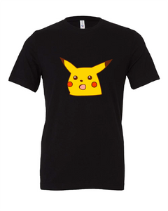 shocked pikachu pokemon tv show movie video game card game black tshirt t-shirt 
