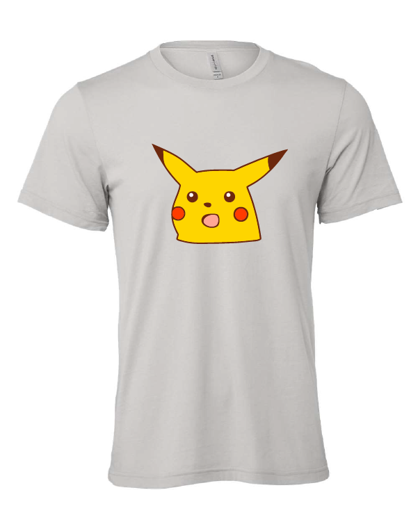 shocked pikachu pokemon tv show movie video game card game gray tshirt t-shirt 