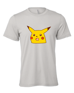shocked pikachu pokemon tv show movie video game card game gray tshirt t-shirt 