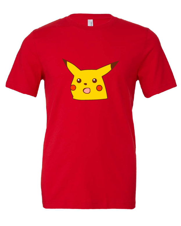 shocked pikachu pokemon tv show movie video game card game red tshirt t-shirt 