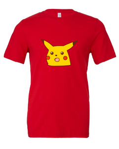 shocked pikachu pokemon tv show movie video game card game red tshirt t-shirt 