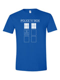 TARDIS Costume design on a royal blue t-shirt