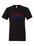 The Crimson and the Blue on a black t-shirt