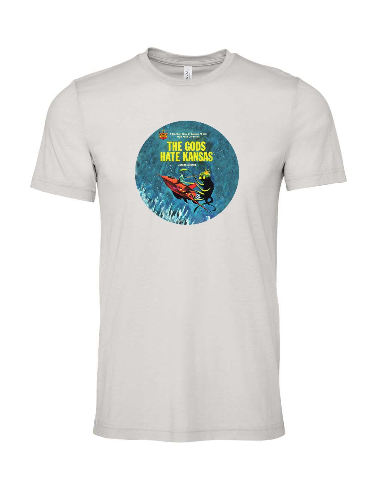 The Gods Hate Kansas on a cement gray t-shirt