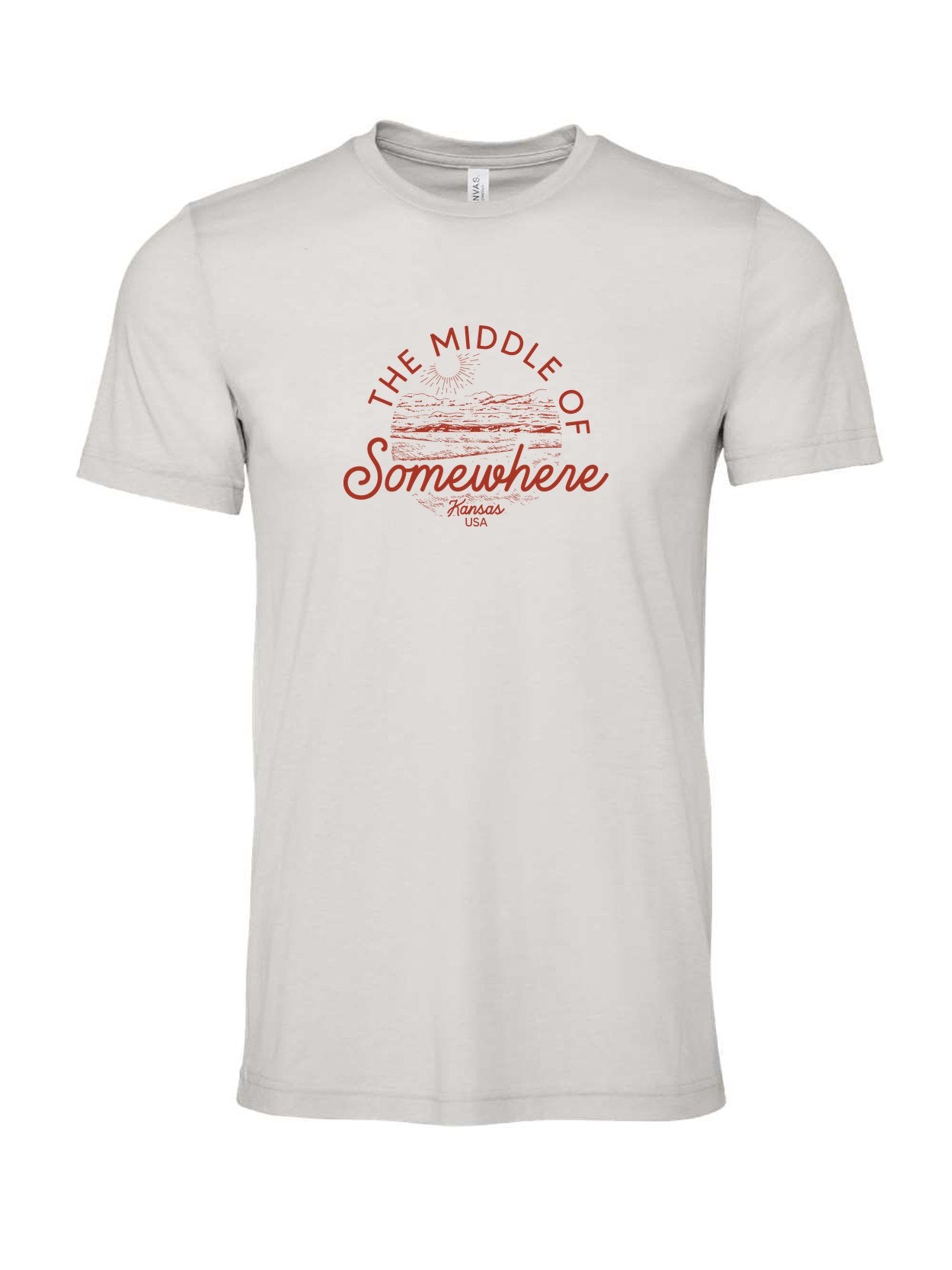 The Middle of Somewhere Kansas on a cement gray t-shirt