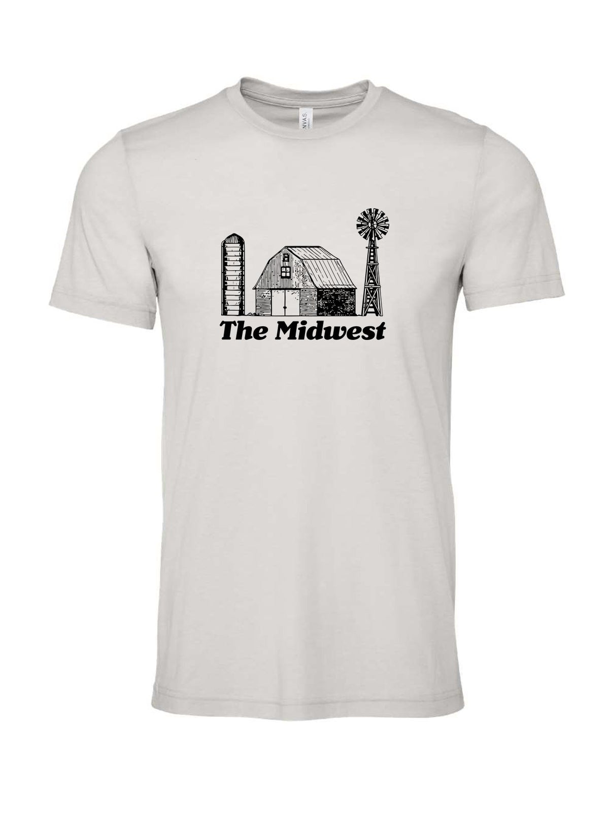 The Midwest Farm on a cement gray t-shirt