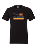 The Midwest Vintage Sunset on a black t-shirt