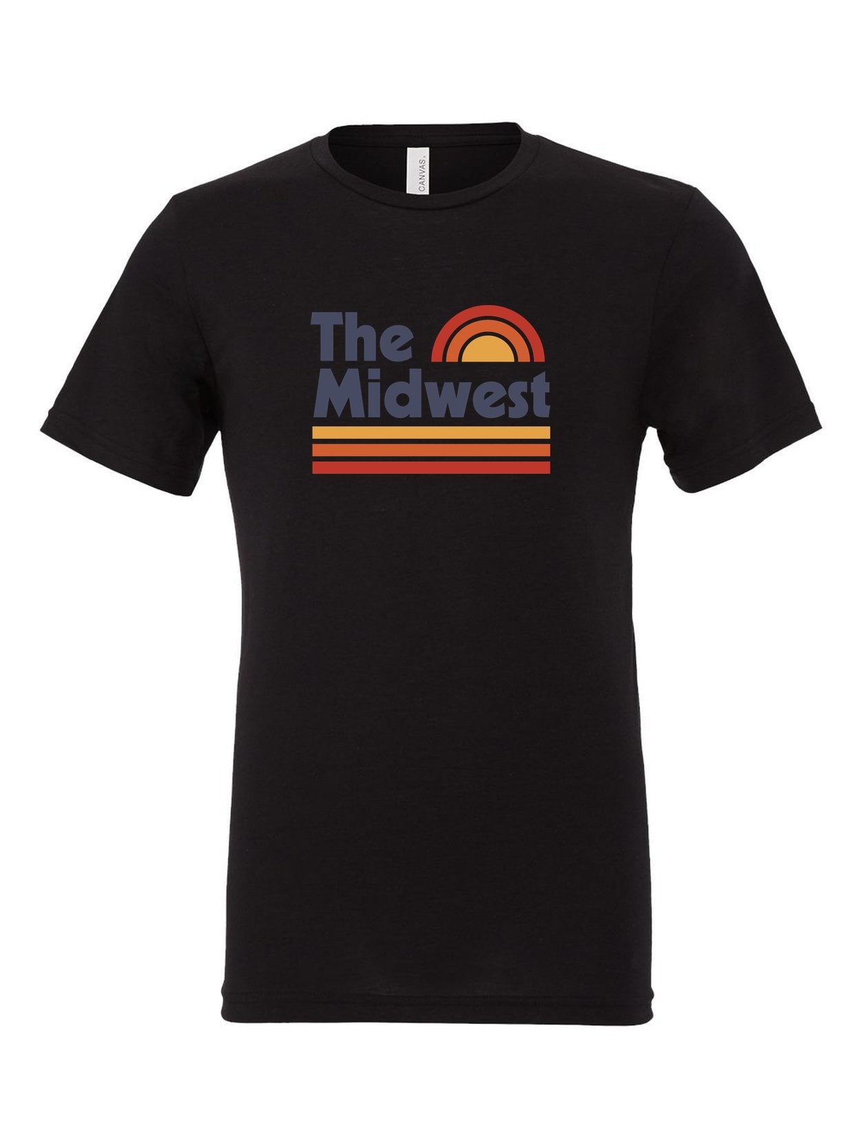 The Midwest Vintage Sunset on a black t-shirt