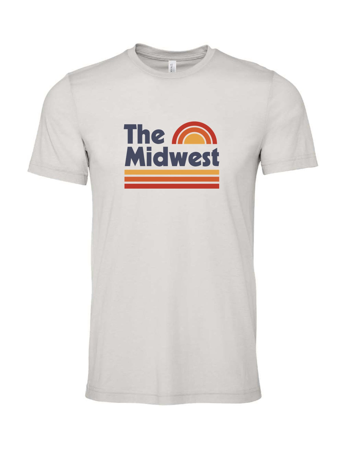The Midwest Vintage Sunset on a cement gray t-shirt