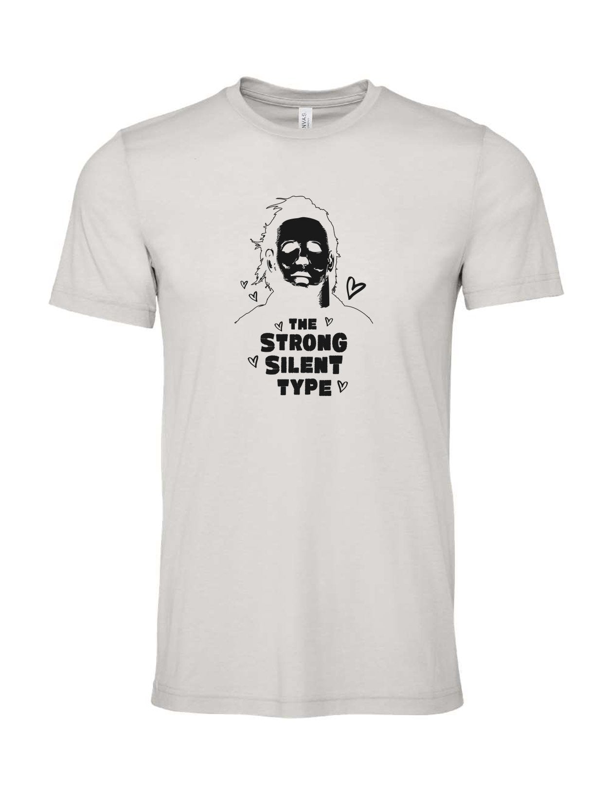 The Strong Silent Type on a cement gray t-shirt