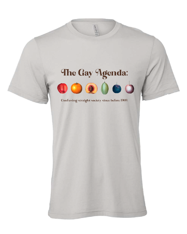 The Gay Agenda design on a gray t-shirt