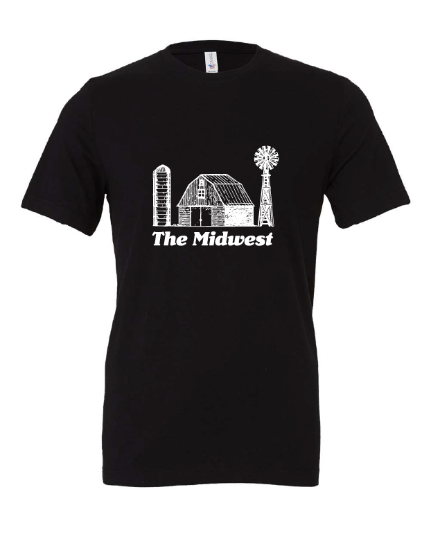 The Midwest Farm design on a black t-shirt