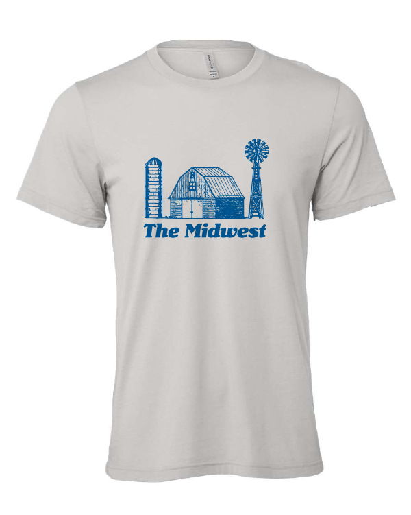 The Midwest Farm design on a gray t-shirt
