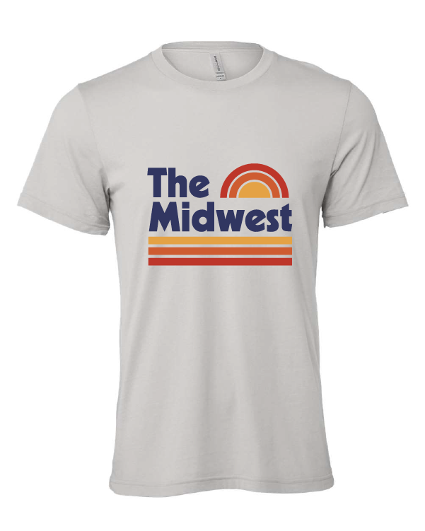 The Midwest Vintage Sunset design on a gray t-shirt