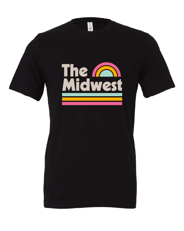 The Midwest Vintage Sunset design on a black t-shirt