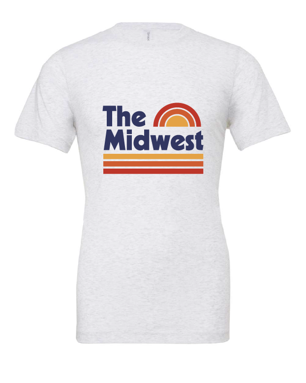 The Midwest Vintage Sunset design on a white t-shirt