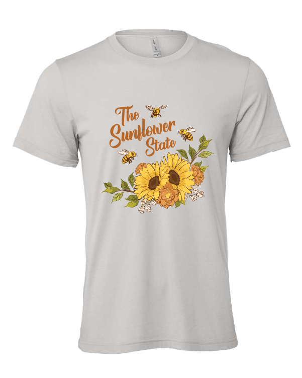The Sunflower State design on a gray t-shirt