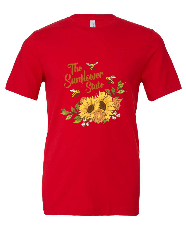 The Sunflower State design on a red t-shirt