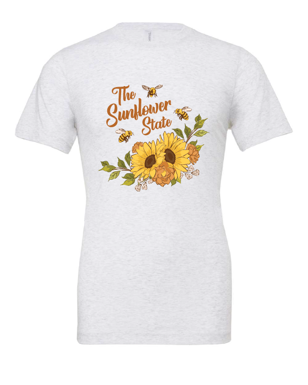 The Sunflower State design on a white t-shirt