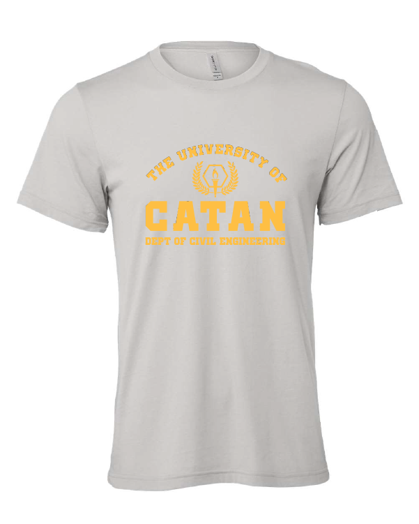 University of Catan design on a gray t-shirt