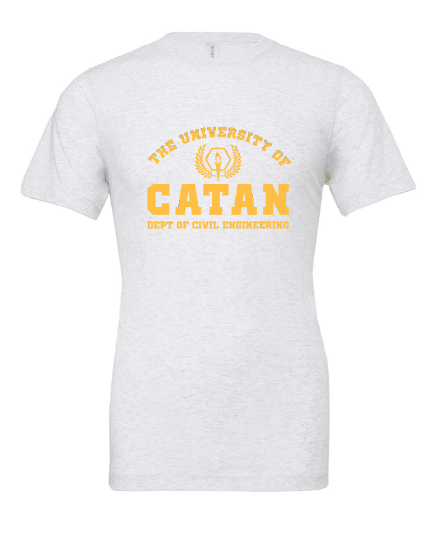 University of Catan design on a white t-shirt