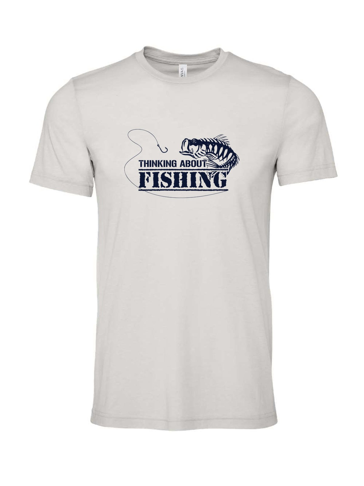 Thinking About Fishing on a cement gray t-shirt