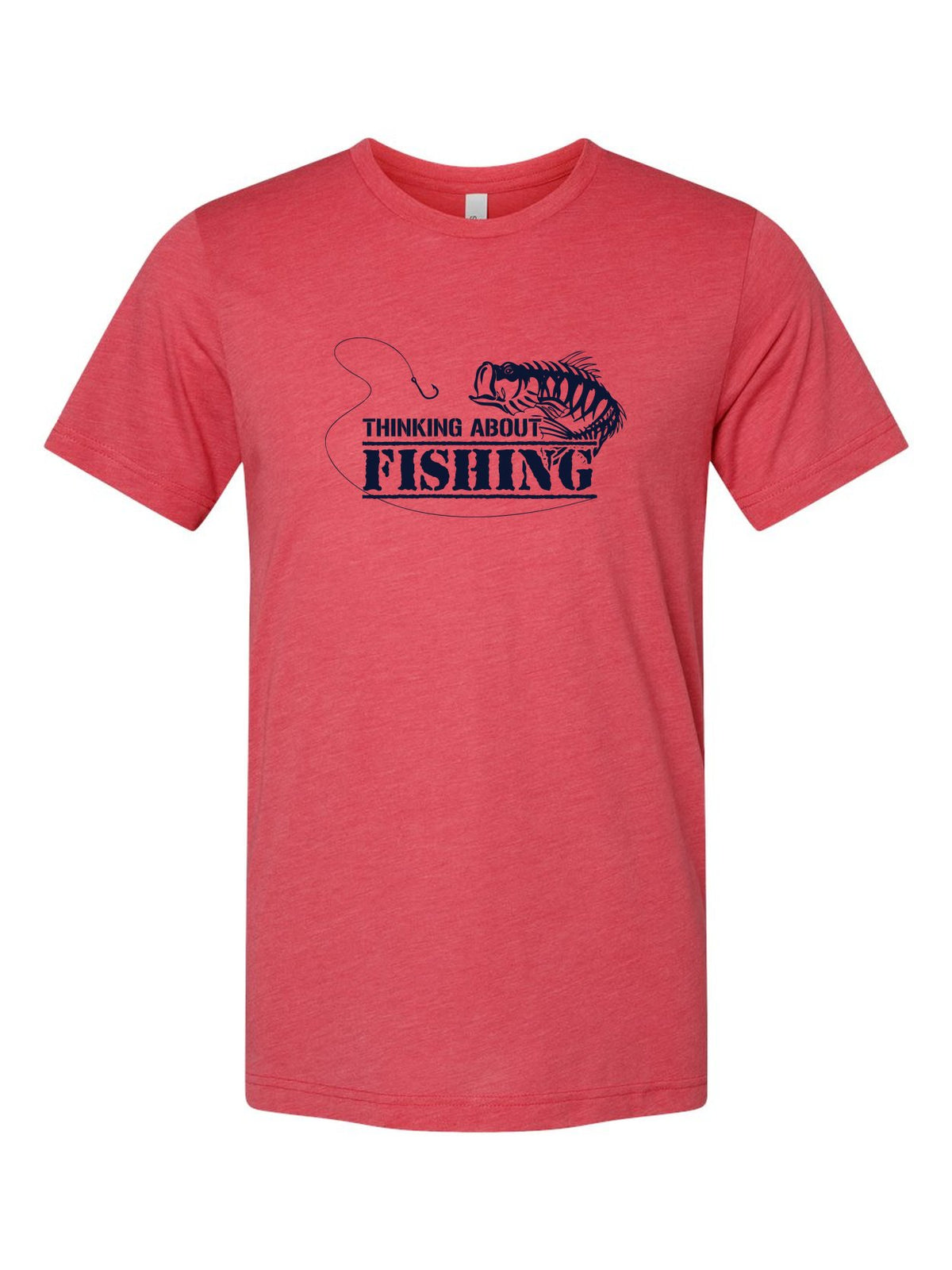 Thinking About Fishing on a true red t-shirt