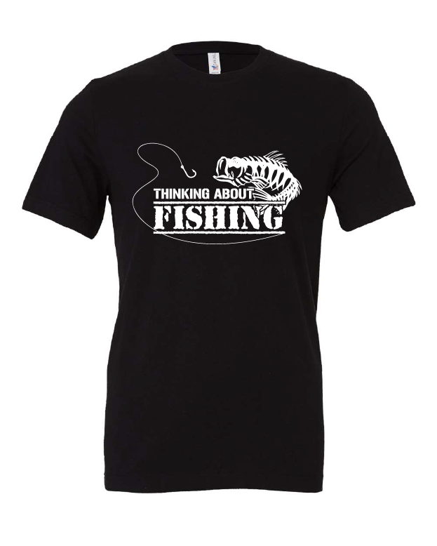 Thinking About Fishing design on a black t-shirt